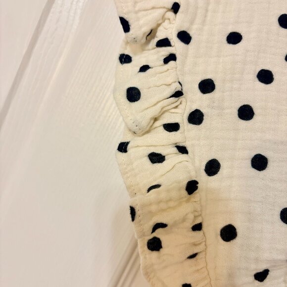 Madewell Ruffle Short-Sleeve Ivory Black Mini Babydoll Dress in Dot Toss Medium - Picture 6 of 10